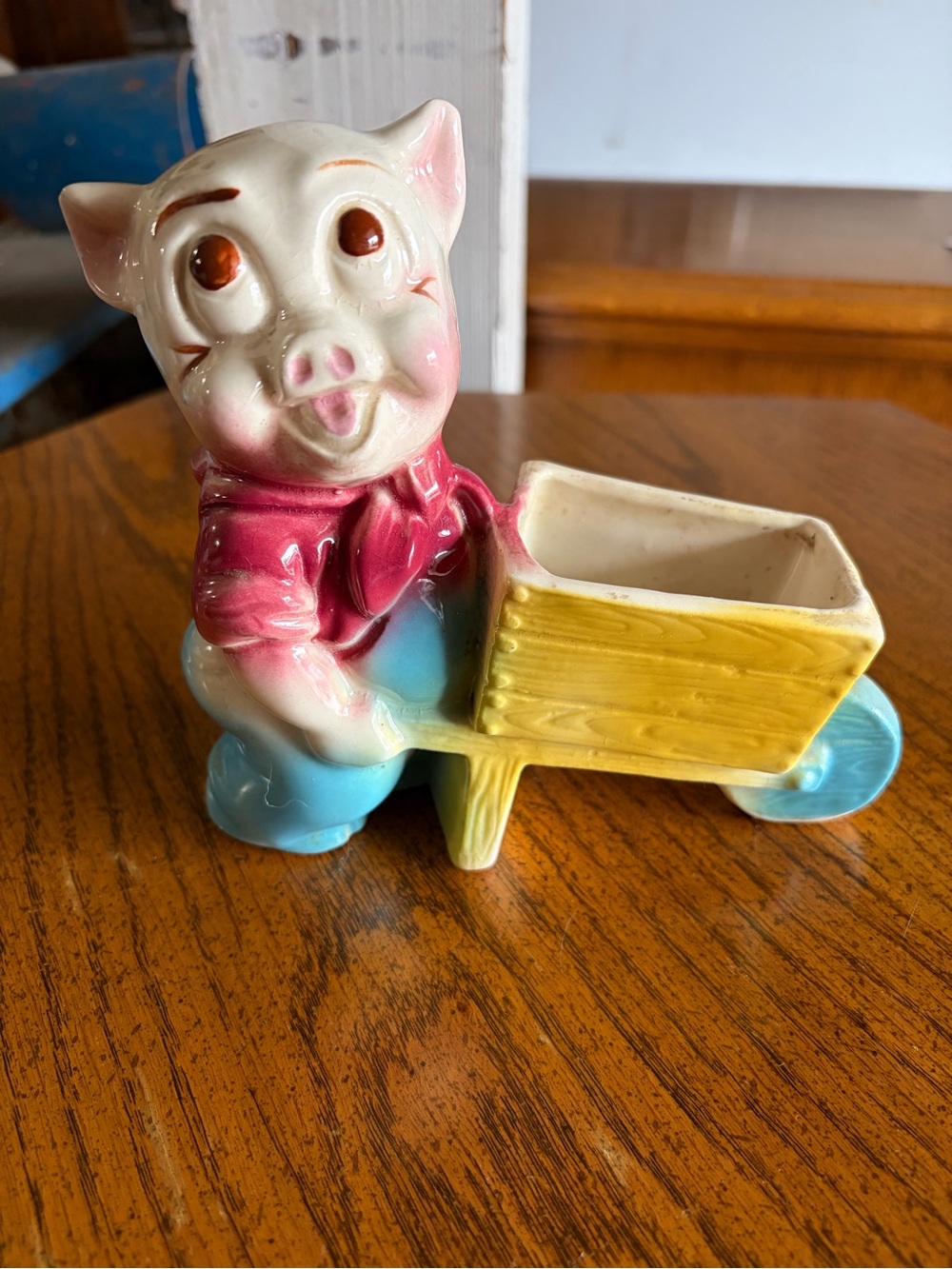 Vintage Pig Pushing Wheelbarrow Planter
